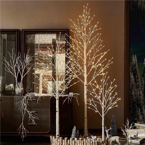 Lighted Birch Tree 8FT 240 Warm White Lights, White Twig Tree with Lights - Picture 6 of 8
